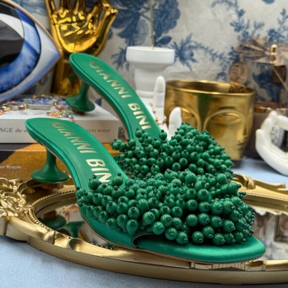 🆕 GIANNI BINI 🧿 NWOB Lonzo Beaded Square Toe Slide Sandals, Savory Green, Sz 8 - Picture 7 of 14